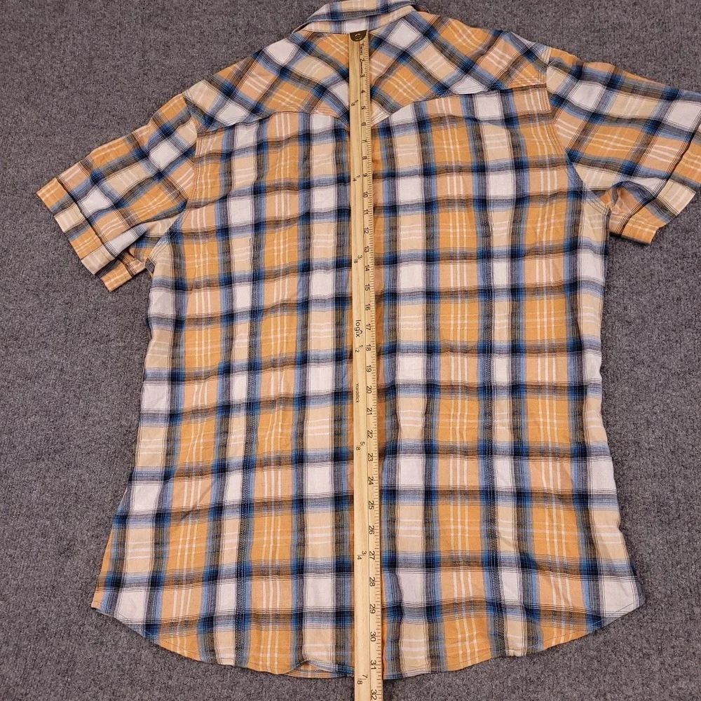 True Religion Men's Western Peal Snap Shirt Orange Blue Plaid XXL Cotton S/S